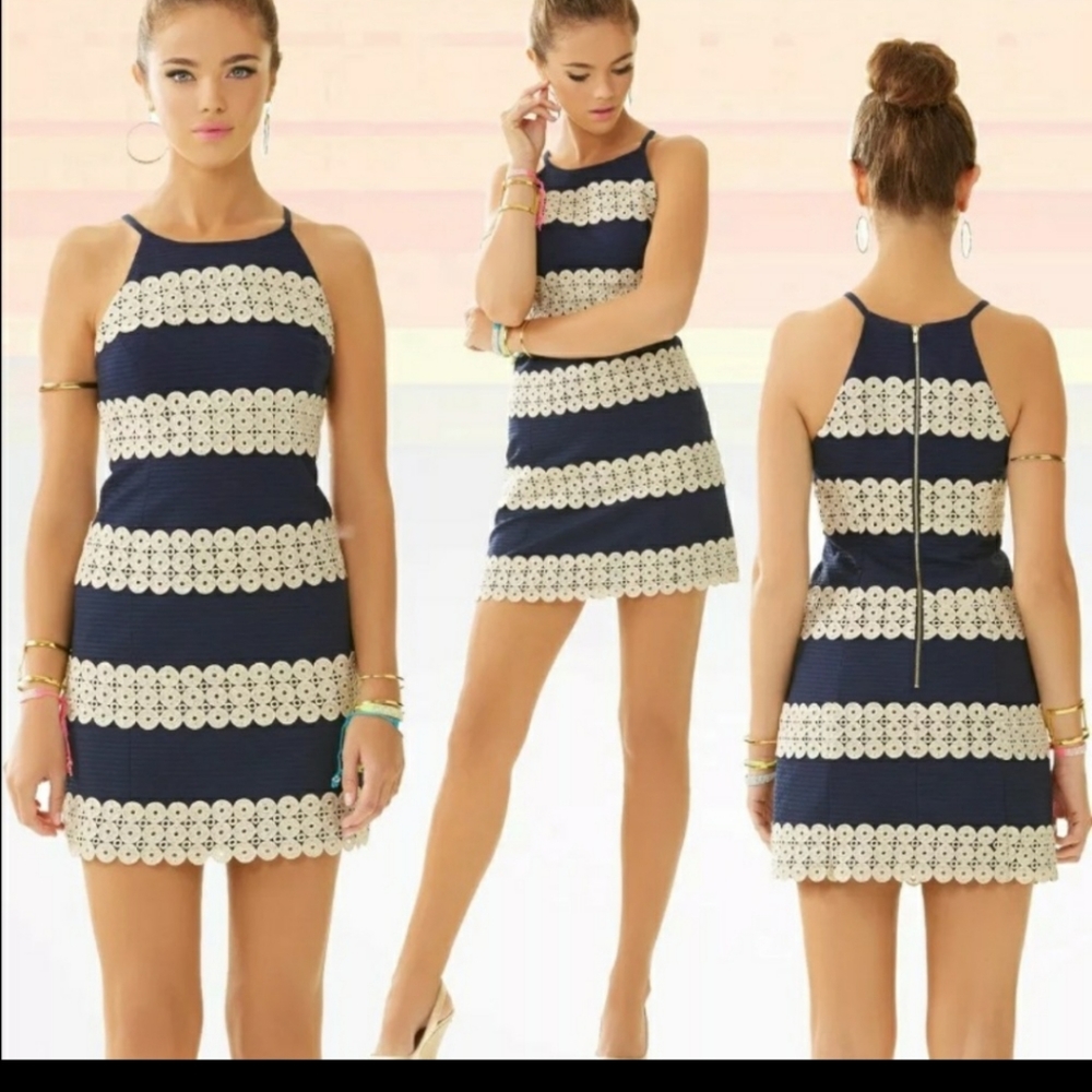 Lilly Pulitzer Gold & Navy Annabelle Dress, NWOT, Perfect wedding guest